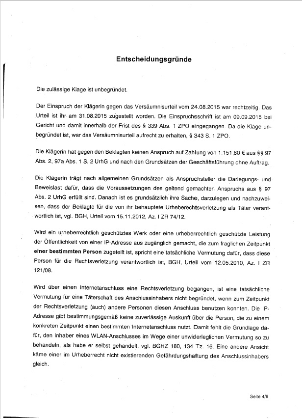 Gerichtsbescheid Auffassung des Amtsgericht Hannover